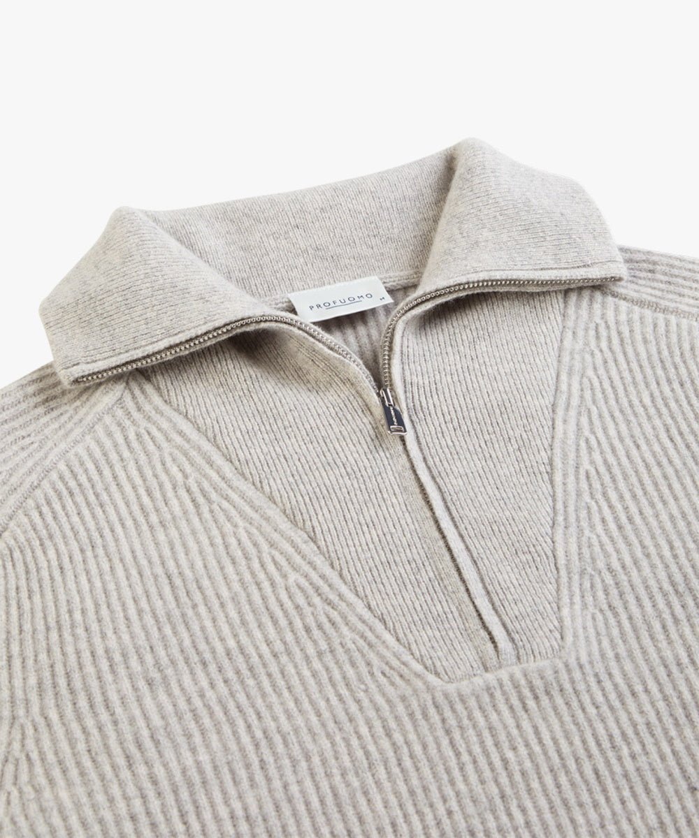 Profuomo heavy wool ribbed half zip Grey - Damplein 9 Mode & SKI