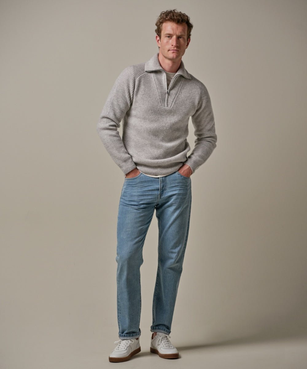 Profuomo heavy wool ribbed half zip Grey - Damplein 9 Mode & SKI