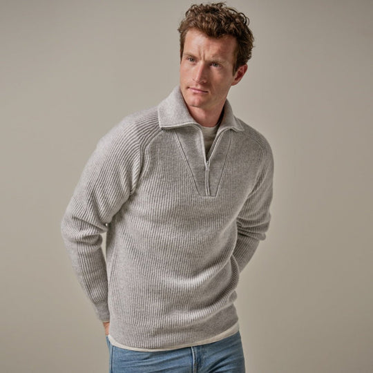 Profuomo heavy wool ribbed half zip Grey - Damplein 9 Mode & SKI