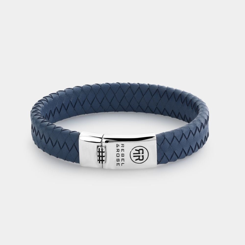 Rebel & Rose armband - Leather braided flat blue - Damplein 9 SKI & Mode